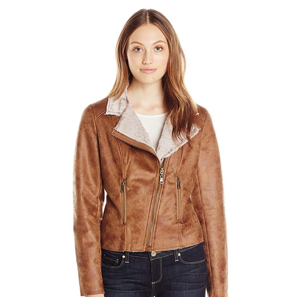 NWT ANORAK Women's Faux Shearling Moto Jacket, Ear